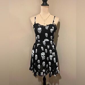Vintage Royal Bones Black & White Skull Y2K Mini Dress, Med